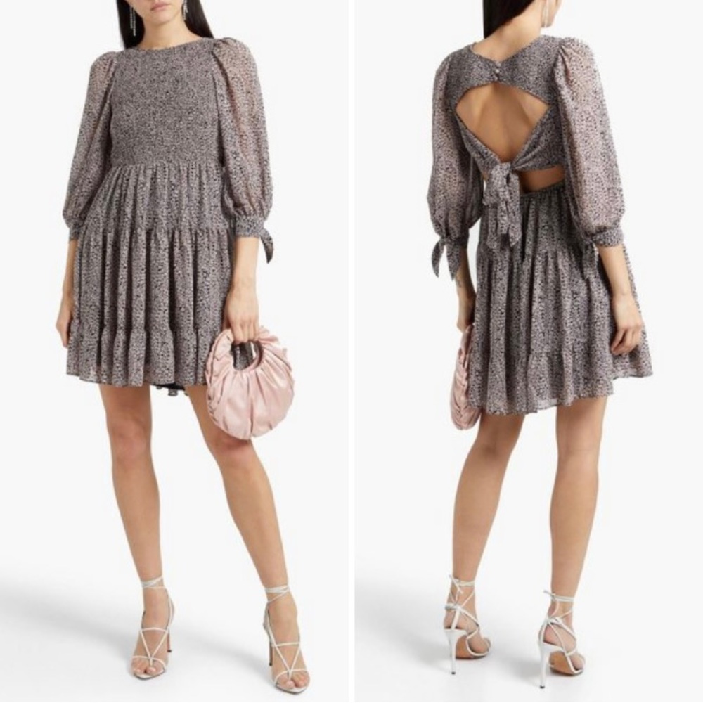 CINQ À SEPT Annabelle open-back printed crepe de chine mini dress